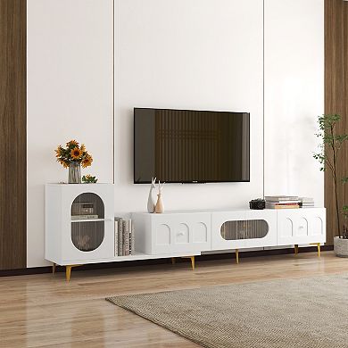 KWPZQEB Extendable TV Stand Luxury Entertainment Center with Multifunctional Storage Space