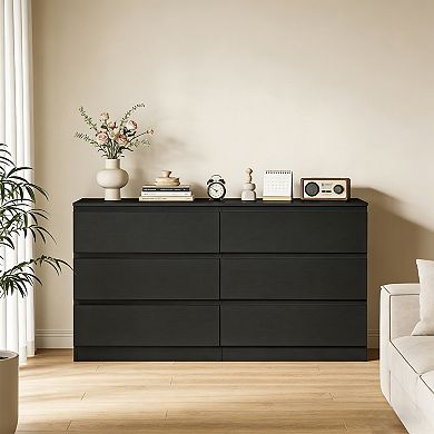 KWPZQEB Modern Wooden 6 Drawers Dresser with Concealed Handles for Bedroom