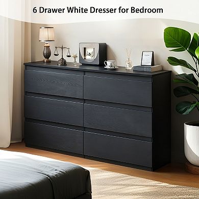 KWPZQEB Modern Wooden 6 Drawers Dresser with Concealed Handles for Bedroom