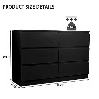 KWPZQEB Modern Wooden 6 Drawers Dresser with Concealed Handles for Bedroom