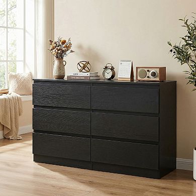 KWPZQEB Modern Wooden 6 Drawers Dresser with Concealed Handles for Bedroom