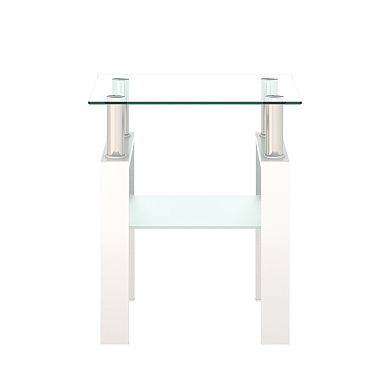 KWPZQEB Modern Tempered Glass Tea Table Square End Table for Living Room