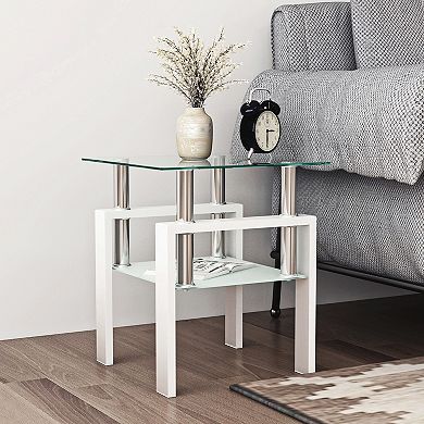 KWPZQEB Modern Tempered Glass Tea Table Square End Table for Living Room