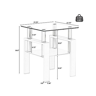 KWPZQEB Modern Tempered Glass Tea Table Square End Table for Living Room