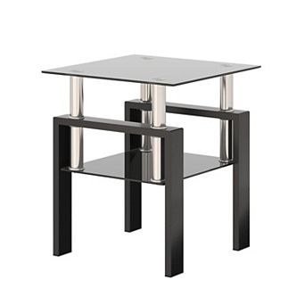 KWPZQEB Modern Tempered Glass Tea Table Square End Table for Living Room