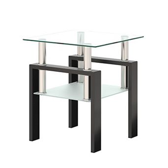 KWPZQEB Modern Tempered Glass Tea Table Square End Table for Living Room