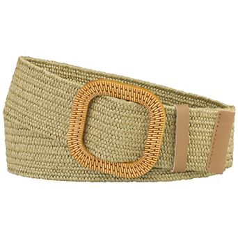 Women's Wide Stretch Belts, Straw Rattan Wooden Buckle Elastic Waist Belts Waistband