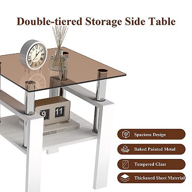 KWPZQEB Modern Tempered Glass End Table Set of 2, 2 Tier