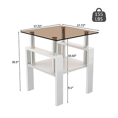 KWPZQEB Modern Tempered Glass End Table Set of 2, 2 Tier
