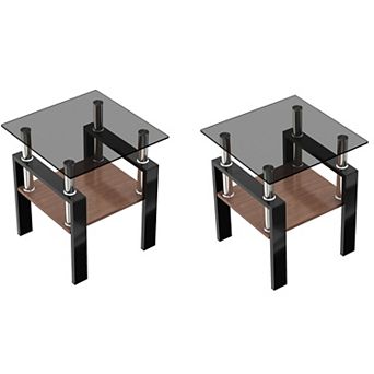KWPZQEB Modern Tempered Glass End Table Set of 2, 2 tier