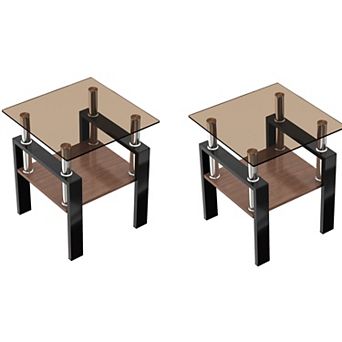 KWPZQEB Modern Tempered Glass End Table Set of 2, 2 tier