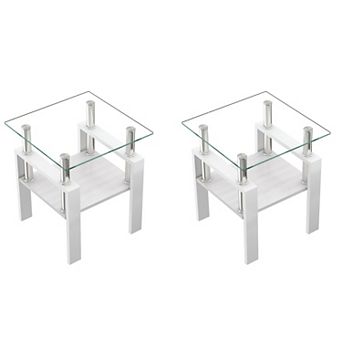 KWPZQEB Modern Tempered Glass End Table Set of 2, 2 tier