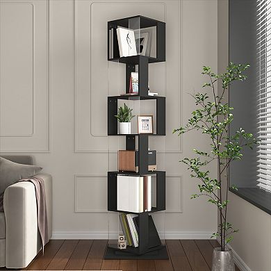 KWPZQEB Rotating Acrylic Plate Cube Storage Bookshelf, 6-Tier