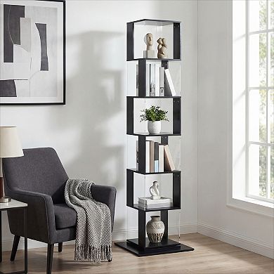 KWPZQEB Rotating Acrylic Plate Cube Storage Bookshelf, 6-Tier