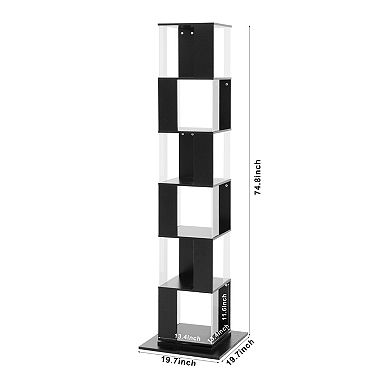 KWPZQEB Rotating Acrylic Plate Cube Storage Bookshelf, 6-Tier