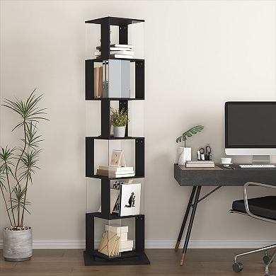 KWPZQEB Rotating Acrylic Plate Cube Storage Bookshelf, 6-Tier