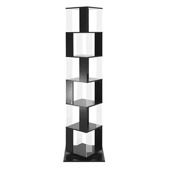 KWPZQEB Rotating Acrylic Plate Cube Storage Bookshelf, 6 tier