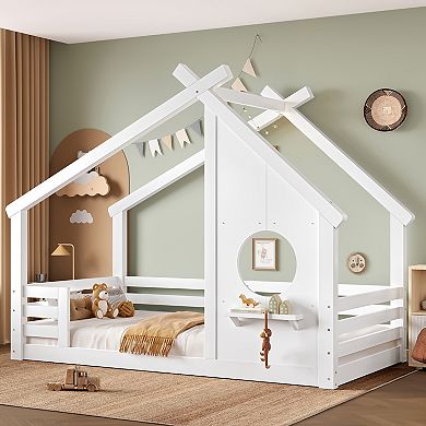 KWPZQEB House-Shaped Roof Floor Solid Wood Bed, Twin
