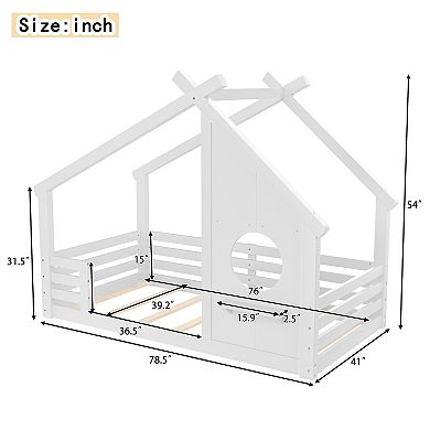 KWPZQEB House-Shaped Roof Floor Solid Wood Bed, Twin