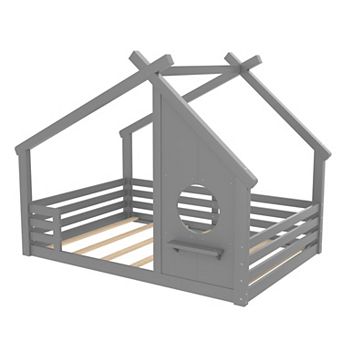 KWPZQEB House-Shaped Roof Floor Solid Wood Bed, Twin