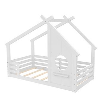KWPZQEB House-Shaped Roof Floor Solid Wood Bed, Twin