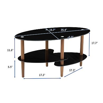 KWPZQEB Oval Transparent Glass Coffee Table with Wood Legs, 3-layer Tea Table for Living Room