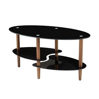 KWPZQEB Oval Transparent Glass Coffee Table with Wood Legs, 3-layer Tea Table for Living Room