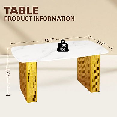 KWPZQEB Luxury Rectangular Marble-Patterned Design Tempered Glass Dining Table