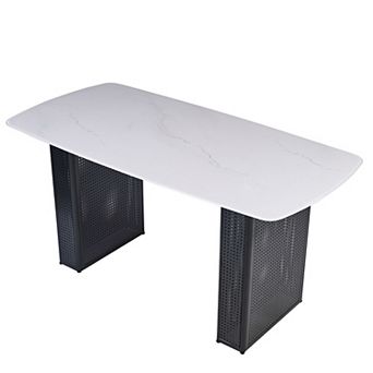 KWPZQEB Luxury Rectangular Marble-Patterned Design Tempered Glass Dining Table