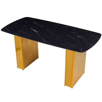 KWPZQEB Luxury Rectangular Marble-Patterned Design Tempered Glass Dining Table
