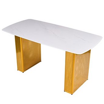 KWPZQEB Luxury Rectangular Marble-Patterned Design Tempered Glass Dining Table