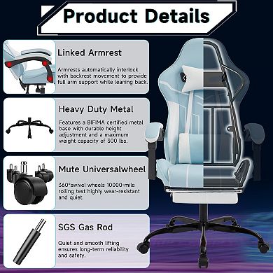 KWPZQEB Ergonomic Swivel Computer Chair, Gaming Chair with Footrest