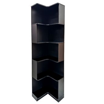 KWPZQEB Corner Book Shelf with LED Lights, Wooden 5 tier Bookcase for Living Room, Bedroom