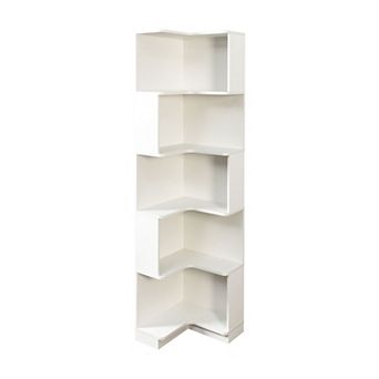 KWPZQEB Corner Book Shelf with LED Lights, Wooden 5 tier Bookcase for Living Room, Bedroom