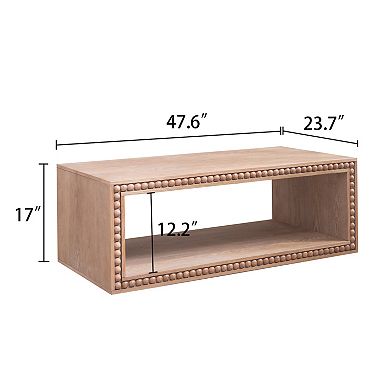 KWPZQEB Vintage Beaded Edge Wood Rectangular Coffee Table, Living Room Furniture