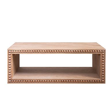 KWPZQEB Vintage Beaded Edge Wood Rectangular Coffee Table, Living Room Furniture