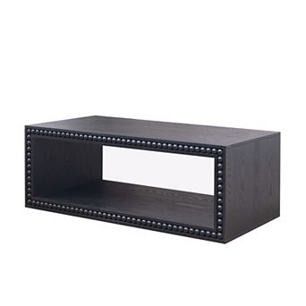KWPZQEB Vintage Beaded Edge Wood Rectangular Coffee Table, Living Room Furniture