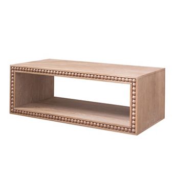 KWPZQEB Vintage Beaded Edge Wood Rectangular Coffee Table, Living Room Furniture