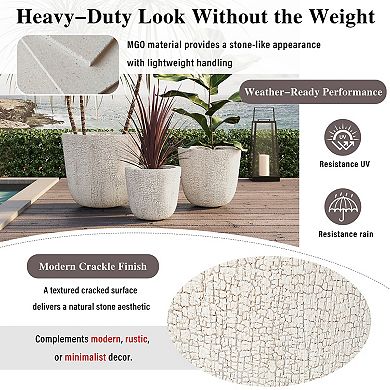 KWPZQEB Planter Set of 3 with Drainage Holes and Rubber Plug, Stackable