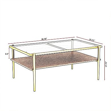 KWPZQEB Modern Tempered Glass Top Rectangle Coffee Table, 4 Metal Legs