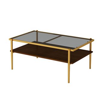 KWPZQEB Modern Tempered Glass Top Rectangle Coffee Table, 4 Metal Legs