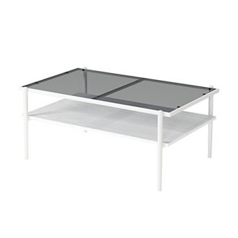 KWPZQEB Modern Tempered Glass Top Rectangle Coffee Table, 4 Metal Legs