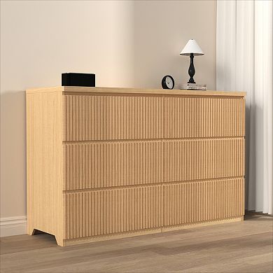 KWPZQEB Wood Wave Panel 6 Drawer Dresser, Home Storage Solution