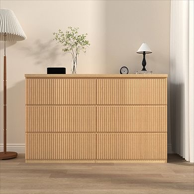 KWPZQEB Wood Wave Panel 6 Drawer Dresser, Home Storage Solution