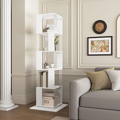 KWPZQEB Rotating Acrylic Plate Cube Storage Bookshelf, 5-Tier