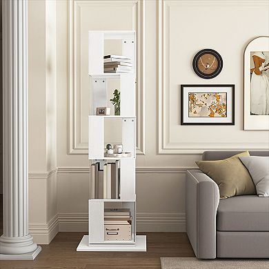 KWPZQEB Rotating Acrylic Plate Cube Storage Bookshelf, 5-Tier
