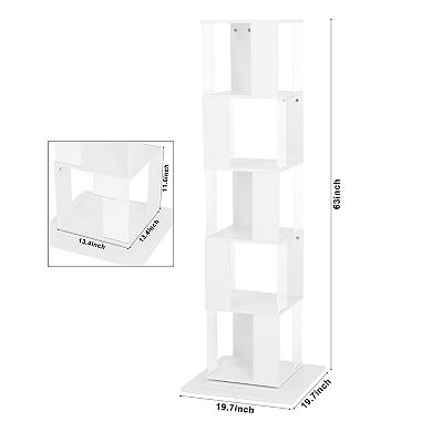 KWPZQEB Rotating Acrylic Plate Cube Storage Bookshelf, 5-Tier
