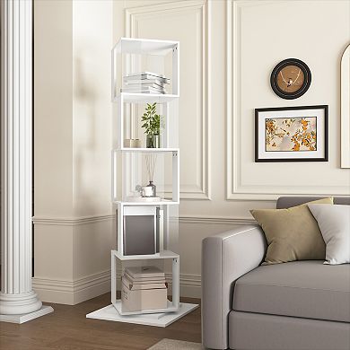 KWPZQEB Rotating Acrylic Plate Cube Storage Bookshelf, 5-Tier