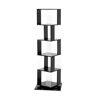 KWPZQEB Rotating Acrylic Plate Cube Storage Bookshelf, 5 tier