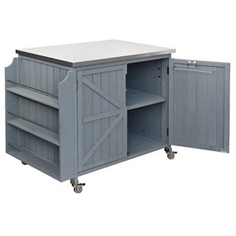 KWPZQEB Outdoor Grill Cart Kitchen Island with Cabinet and 4 Wheels, Outdoor Kitchen